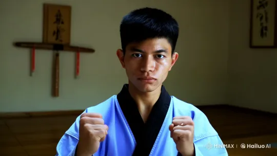 Martial Arts Mastery in Dimly Lit Dojo – AI Generated Video | Hailuo AI