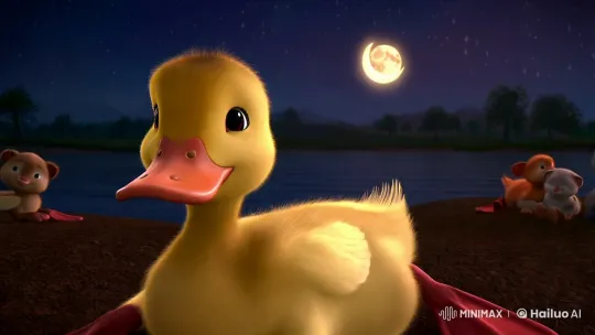 Duckling and Friends Rest Under Moonlit Night Sky – AI Generated Video | Hailuo AI