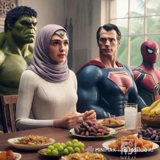 Superheroes Playfully Tussle Over Meal at Dining Table – AI Generated Video | Hailuo AI