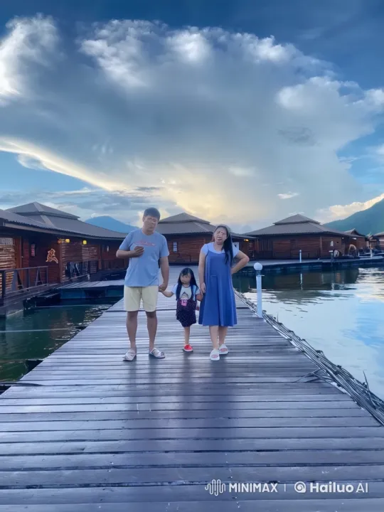 Family Practicing Kung Fu on Scenic Dock – AI Generated Video | Hailuo AI