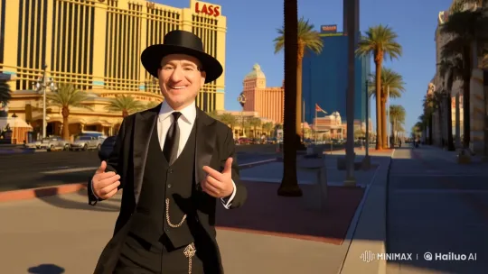 Formal Gentleman Walking Through Bustling Las Vegas – AI Generated Video | Hailuo AI