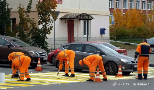 Five Workers Painting Crosswalk in Live2D Reality 3D – AI Generated Video | Hailuo AI