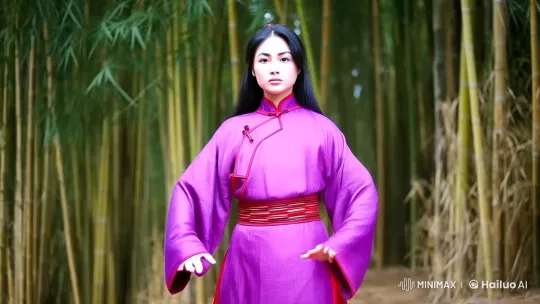 Young Woman Displays Graceful Kungfu Mastery in Bamboo Forest – AI Generated Video | Hailuo AI
