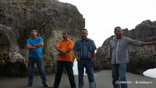 Men's Playful Fight on Rocky Beach – AI Generated Video | Hailuo AI
