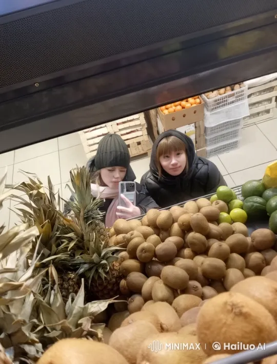 Winter Shoppers Browse Neat Fruit Stacks – AI Generated Video | Hailuo AI