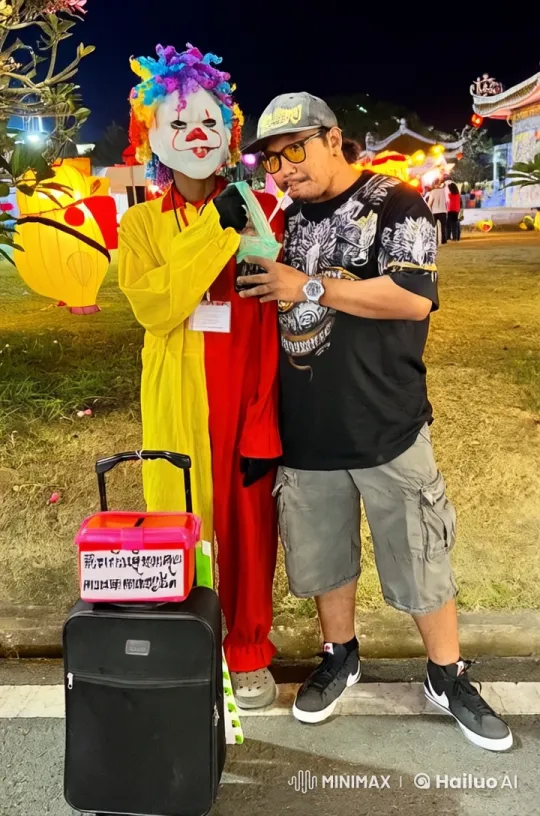 Clown and Muay Thai Fighter Showcase Skills at Night Festival – AI Generated Video | Hailuo AI
