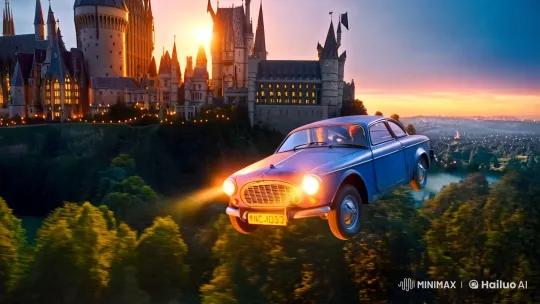 Ron's Flying Car Soars Over Enchanted Hogwarts – AI Generated Video | Hailuo AI