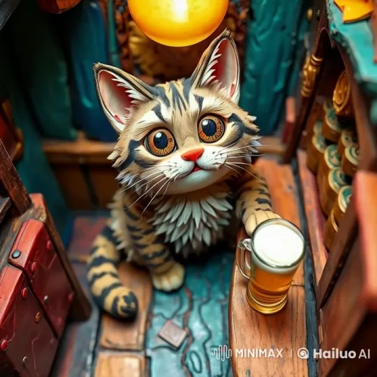 Adorable Cat in Cozy Bar with Striped Fur – AI Generated Video | Hailuo AI