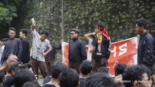 Outdoor Gathering with Choreographed Display and Banner – AI Generated Video | Hailuo AI