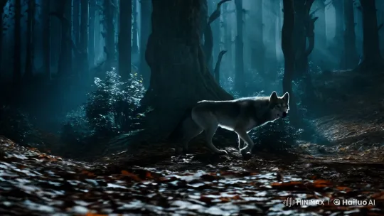 Lone Wolf Explores Enchanted Forest in Mysterious Moonlight – AI Generated Video | Hailuo AI