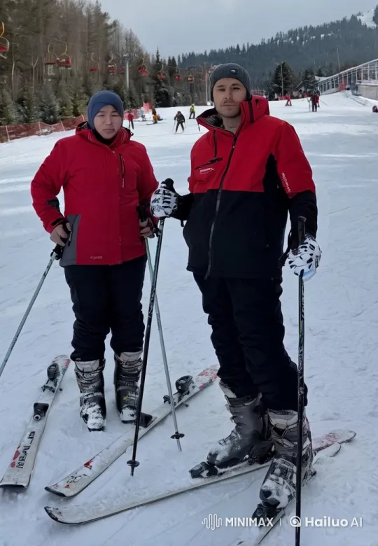 Playful Quarrel Between Skiers on Slope – AI Generated Video | Hailuo AI