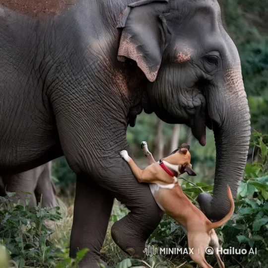 Elephant and Dog Play in Green Field – AI Generated Video | Hailuo AI