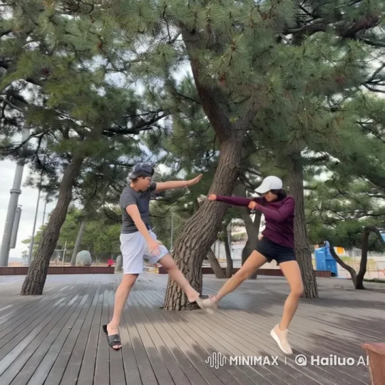 Kungfu Practitioners Engage in Energetic Park Battle – AI Generated Video | Hailuo AI