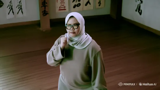 Woman in Hijab Showcases Martial Arts Skills – AI Generated Video | Hailuo AI