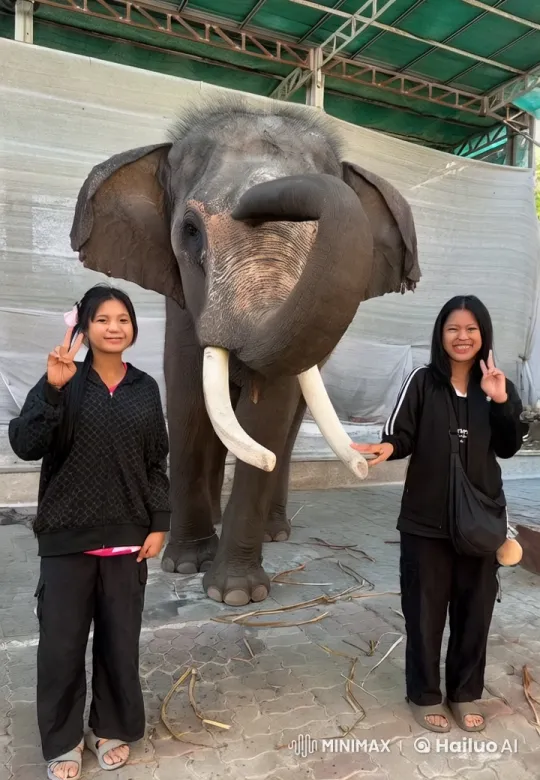 Elephant Observes Kung Fu Duo in Peaceful Setting – AI Generated Video | Hailuo AI