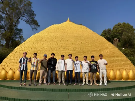 Young Adults Showcase Martial Arts in Front of Golden Pyramid – AI Generated Video | Hailuo AI