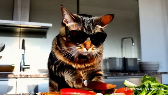 Cat Chef Prepares Meal in Modern Kitchen – AI Generated Video | Hailuo AI