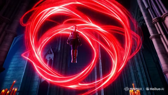 Mysterious Figure in Gothic Cathedral with Enchanting Energy – AI Generated Video | Hailuo AI