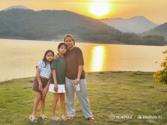 Family Enjoying Peaceful Lake Sunset Moment – AI Generated Video | Hailuo AI