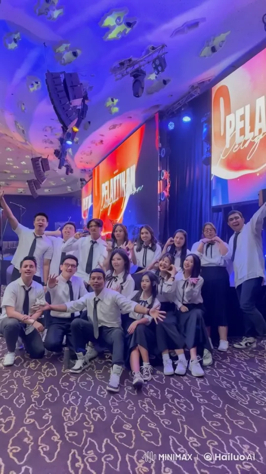 Youthful Celebration with Playful Mock Combat on Stage – AI Generated Video | Hailuo AI
