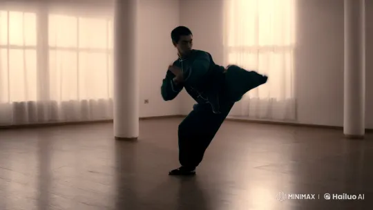 Dynamic Martial Arts Display in Minimalist Training Hall – AI Generated Video | Hailuo AI