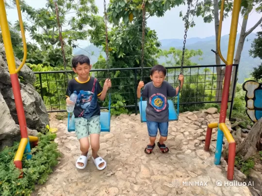 Children Play Kungfu on Swings in Scenic Setting – AI Generated Video | Hailuo AI