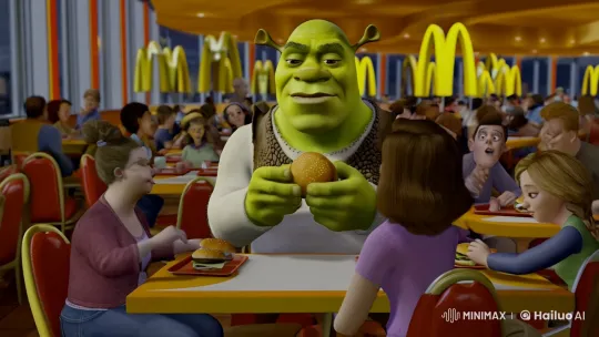 Shrek Enjoying a Meal in a Bustling McDonald's – AI Generated Video | Hailuo AI