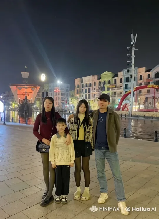 Family Performs Kung Fu on Lit Night Street – AI Generated Video | Hailuo AI