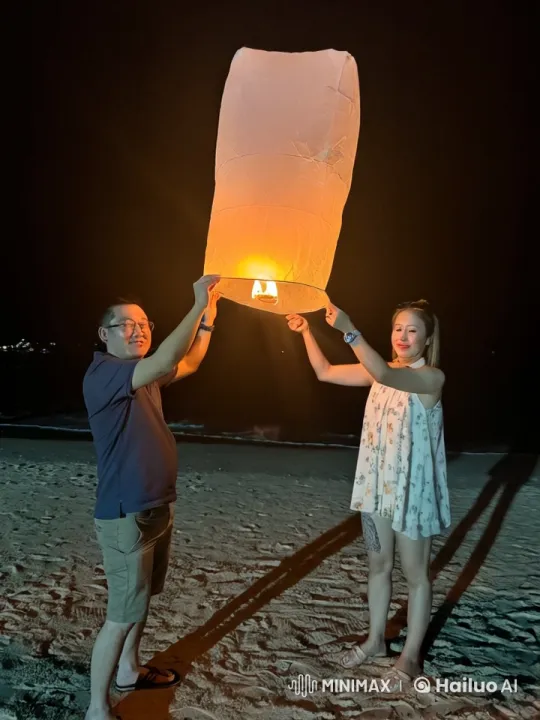 Beachside Lantern Release Under Night Sky – AI Generated Video | Hailuo AI
