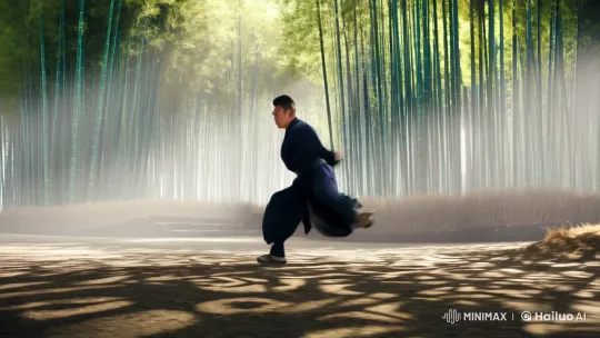 Martial Artist Showcases Grace in Bamboo Forest Scene – AI Generated Video | Hailuo AI