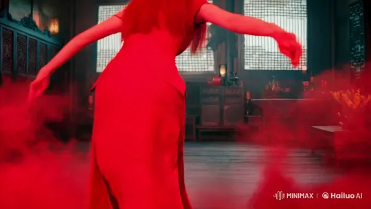 Demonic Woman's Sinister Stride in Traditional Chinese Room – AI Generated Video | Hailuo AI