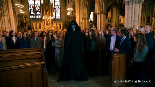 Reaper Disguise Unveiled in Dramatic Cathedral Scene – AI Generated Video | Hailuo AI
