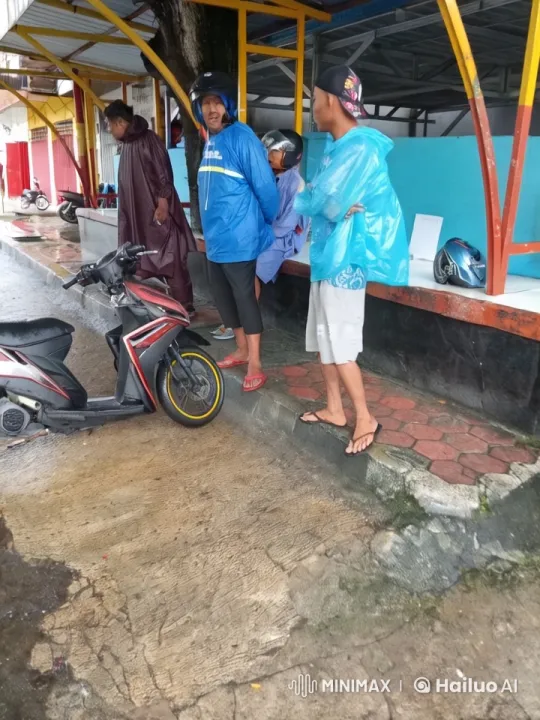 Four Men Discussing Motorcycles Under a Rainy Shelter – AI Generated Video | Hailuo AI