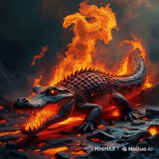 Fearsome Alligator in Fiery Lava Landscape – AI Generated Video | Hailuo AI
