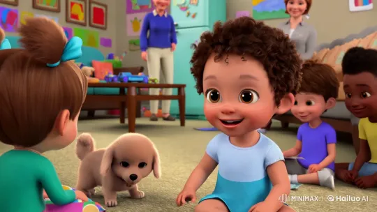 Joyful Childhood Play in a Cozy Family Room – AI Generated Video | Hailuo AI