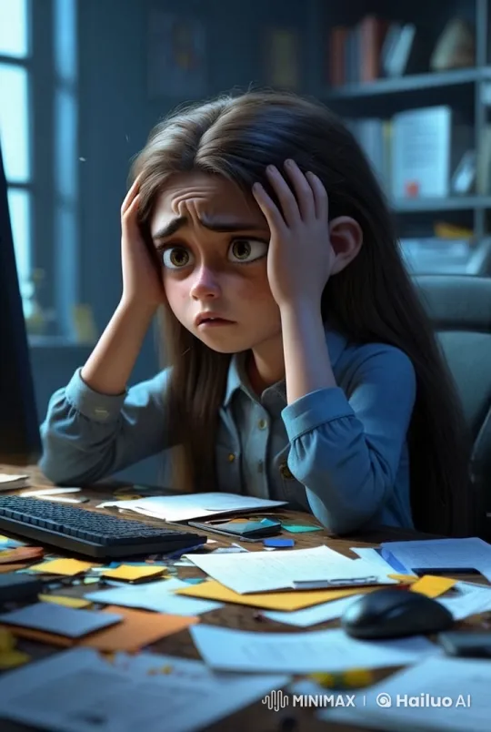 Stressed Girl Struggles with Overwhelming Workload – AI Generated Video | Hailuo AI