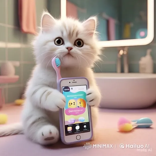 Brushing Teeth: Human and Cat Dental Care – AI Generated Video | Hailuo AI