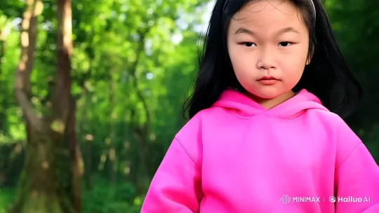 Young Girl in Pink Hoodie Performs Martial Arts in Forest – AI Generated Video | Hailuo AI
