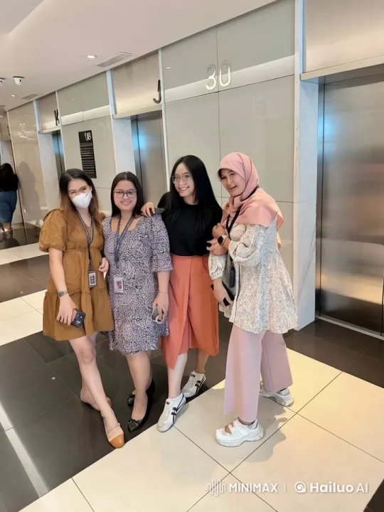 Four Women in Tense Confrontation at Elevator Lobby – AI Generated Video | Hailuo AI