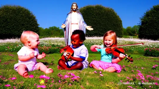 Paradisiacal Garden: Children's Joyful Symphony – AI Generated Video | Hailuo AI
