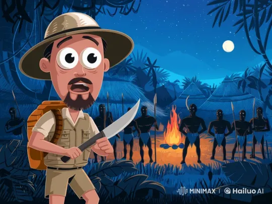 Archaeologist Fleeing Warriors in Jungle Chase Scene – AI Generated Video | Hailuo AI