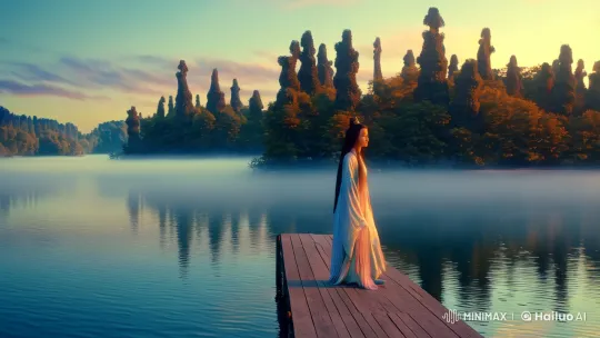 Enchanted Figure Reflects in Twilight's Tranquil Lake – AI Generated Video | Hailuo AI