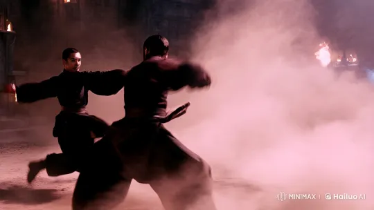 Martial Artists' Graceful and Intense Fight in Dusty Setting – AI Generated Video | Hailuo AI