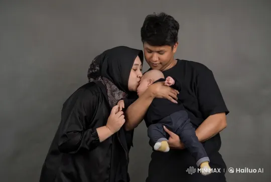 Couple's Playful Kung Fu with Baby Watching – AI Generated Video | Hailuo AI