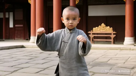 Young Boy in Intense Kung Fu Scene with Graceful Moves – AI Generated Video | Hailuo AI