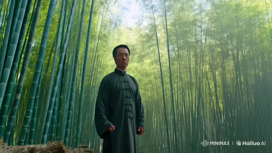 Kungfu Master Showcases Artistry in Bamboo Forest – AI Generated Video | Hailuo AI