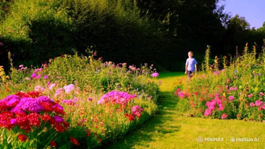 Boy Plays Joyfully in Lush Garden with Dynamic Camera Work – AI Generated Video | Hailuo AI