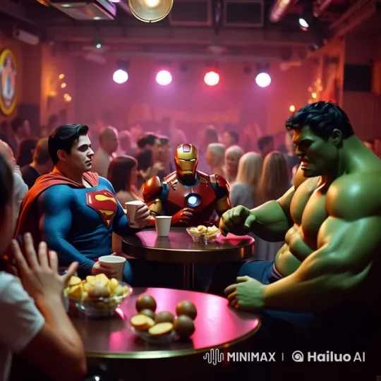 Superheroes Enjoy Night Out in Colorful Nightclub – AI Generated Video | Hailuo AI