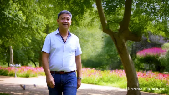 Man Enjoying Peaceful Stroll in Sunny Park – AI Generated Video | Hailuo AI