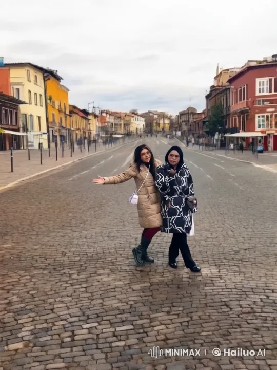 Women Perform Choreographed Kung Fu on Cobblestone Street – AI Generated Video | Hailuo AI